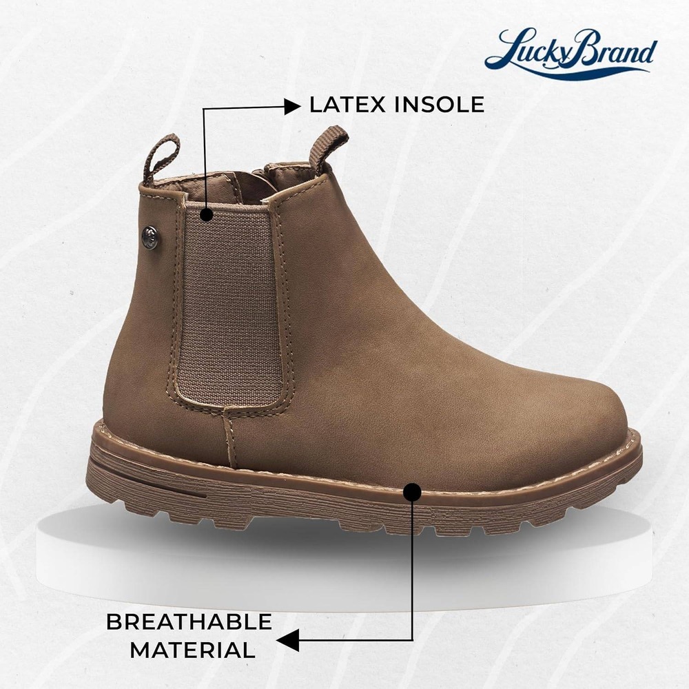 Lucky Brand Kids Basel Chelsea Ankle Boots Tan Brown Side Zip Lug Sole Size 11 - Picture 14 of 16